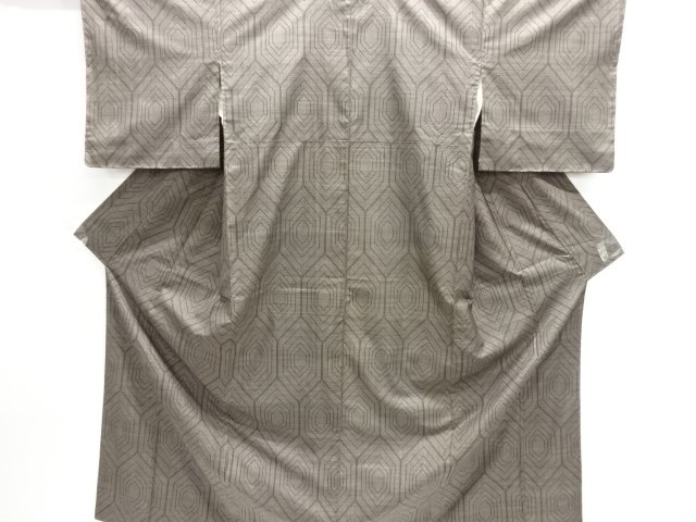 JAPANESE KIMONO / DORO OSHIMA TSUMUGI / WOVEN KIKKO PATTERN / 5MARUKI